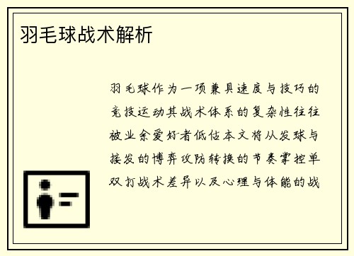 羽毛球战术解析